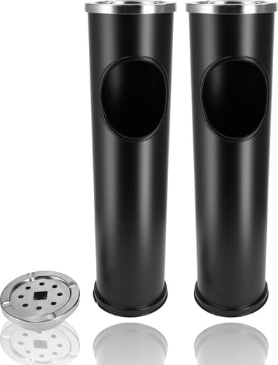 Asbak RVS - Staande asbak RVS - Set van 2 vloerasbakken antraciet 56x14.6 cm - Prullenbak met asbak - Peukenzuil 8 Liter per Stuk - Voor Binnen en Buiten - Makkelijk Schoonmaken