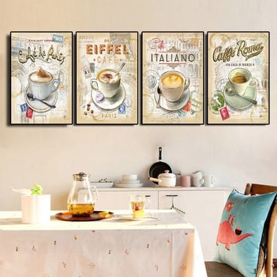SET van 4 st. Canvas * Internationale Koffie - Café * - Kunst aan je Muur - Kleur - SET 4x 40 x 60 cm