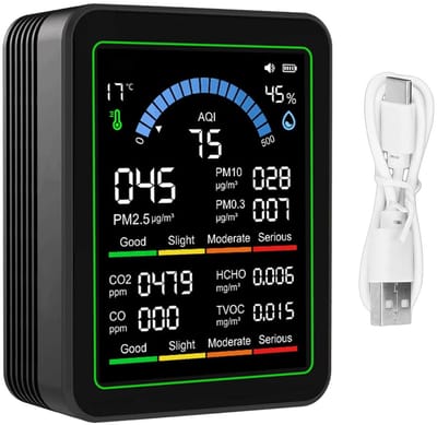 Luchtkwaliteitstester - Meetapparaat Sensor - Binnenlucht Meten - Hoge Gevoeligheid Kleurenscherm - 90 x 70 x 35 mm - Zwart