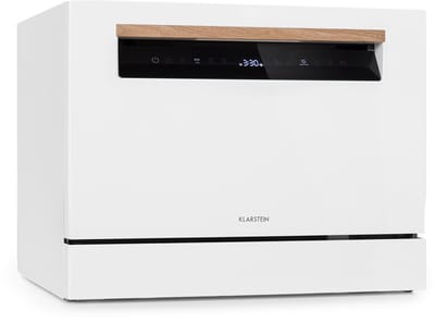 Klarstein Lagoona Mini-vaatwasser vrijstaand, Vermogen: 1380 W, 6 standaardcouverts, Waterverbruik: 6,5 L, 7 programma's plus extra droging, 49 dB, zwart touch-bedieningspaneel, wit