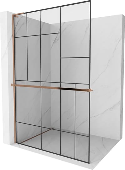 Mexen Kioto+ L douchewand met plank Walk-in 70 x 200 , zwart patroon, roze goud - 800-070-123-60-78
