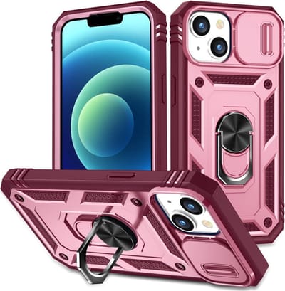 Coverup Hoesje - Geschikt voor iPhone 14 Hoesje - Coverup Ring Kickstand Back Cover met Camera Shield - Roze