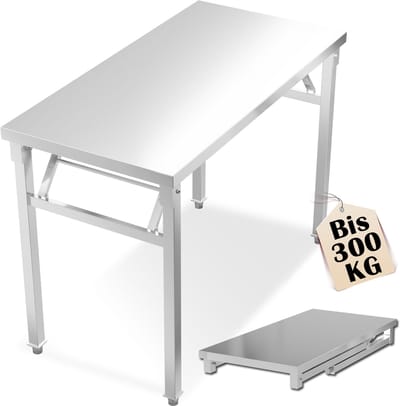 Froadp 100x60x85 cm Roestvrijstalen tafel Opvouwbaar Roestvrijstalen werktafel Werkbanken Tot 300 kg Gastronomietafel Keukentafel Serveertafel Barbecuetafel Outdoor metalen tafel Roestvrijstalen tafel met veersysteem