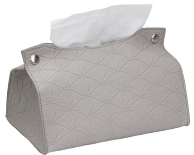 Decoratieve Zakdoekdoos van PU-leer – 20 x 12,5 x 14 cm – Grijs voor Auto, Slaapkamer, Kantoor en Eettafel