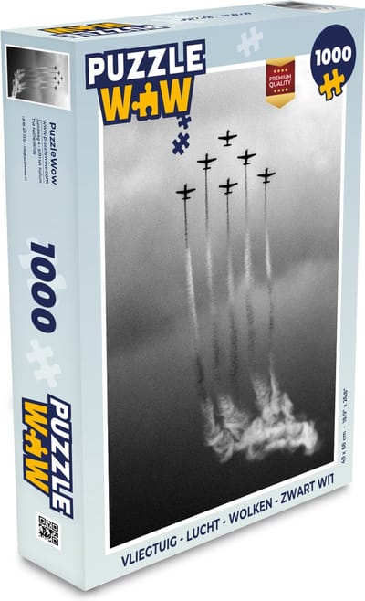 Puzzel Vintage - Vliegtuig - Lucht - Wolken - Zwart wit - Legpuzzel - Puzzel 1000 stukjes volwassenen
