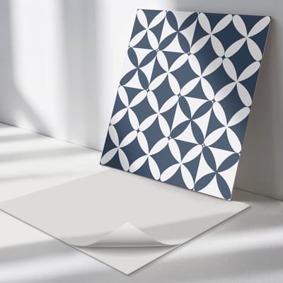 Wallfluent Vinyl Tegels - Geometrisch Bloemenpatroon Zelfklevende PVC Tegels - 30 cm x 30 cm - Marine Vinyl Tegels - 9 stuks - Vierkant PVC Tegels - Patroon Plaktegels - Vinyl Vloer Tegels - Plaktegels Keuken en Badkamer