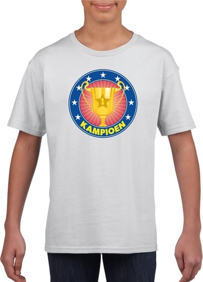 Wit kampioen t-shirt voor kinderen 110/116