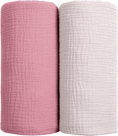 Zachte katoenen baby wikkeldekens - Ademend & multifunctioneel - 2 stuks (roze)