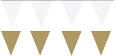 Feest versiering punt vlaggetjes pakket - 60 meter - wit en goud - slingers / vlaggenlijnen - kunststof - buiten/binnen