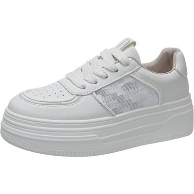 Cuir Maille Respirant Petites Chaussures Blanches Été Enfants Nouvelles Polyvalentes Semelle Épaisse Rehaussantes Chaussures de Planche Chaussures de Sport Décontractées 40 white