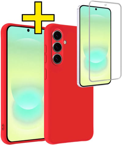 Hoesje - Met Screenprotector - Geschikt voor Samsung Galaxy A37 - Sterk & Shockproof - Back Cover - Siliconen Case - Telefoon Hoes - Telefoonhoesjes - Rood