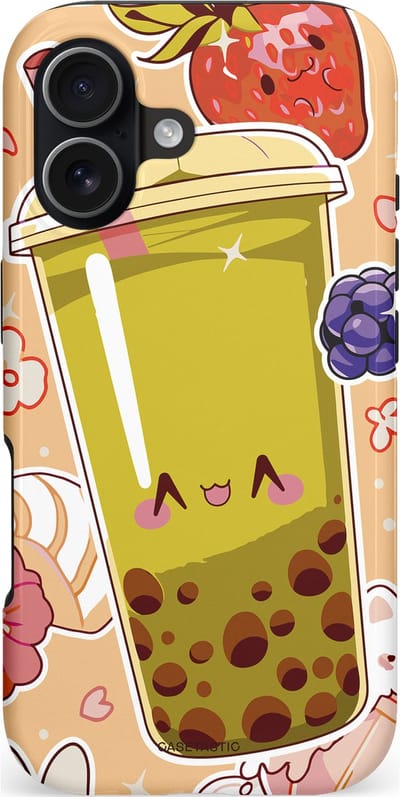Casetastic hoesje geschikt voor Apple iPhone 17 - MagSafe - Dubbellaagse bescherming - Bubbelpret - Fashion Case - Perzik Beige Goud Lichtgrijs