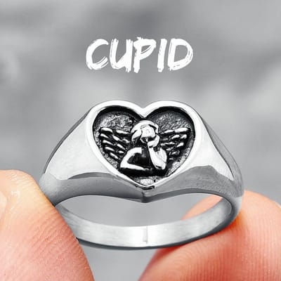 Schattige Cupido Unisex Ringen Hartvorm 316L Roestvrij Staal Ring Kawaii voor Mannen Vrouwen Koppel Vrienden Mode Sieraden Beste Cadeau 9 white