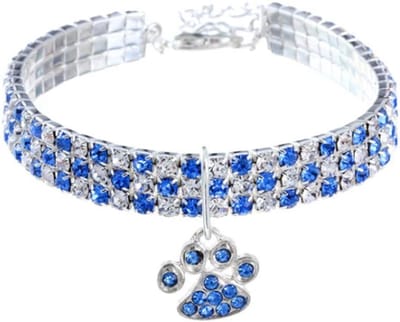 Huisdierhalsband met diamanten, verstelbare kristallen diamant, elastische hartvormige klauw hanger, bruiloft kat en hond, kleine huisdier ketting sieraden（Blauw, S）