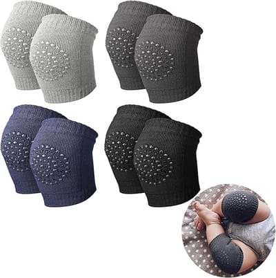 4 paar antislip kruipmatten voor baby's, elastische kniebeschermers en beenwarmers voor baby's [Eén maat past iedereen (0-3 jaar)]