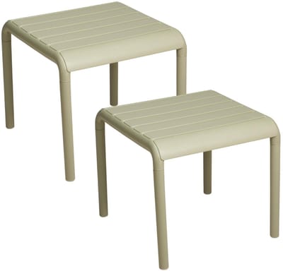 Ambiance tuin bijzettafeltje - 2x - groen - kunststof - 45 x 45 x 41 cm - koffietafel - handig naast je luie stoel