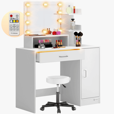 Casaria Make up Tafel Jocelyn - LED Kruk Lade 140x90x40cm - Wit