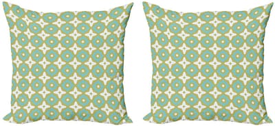 ABAKUHAUS Kussenhoes – 2×45×45 cm – Dubbelzijdig Digitaaldruk – Khaki-Turquoise