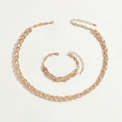 Roségoudkleurige sieradenset voor dames met schakel ketting en armband – armbandenset met glinsterende accenten