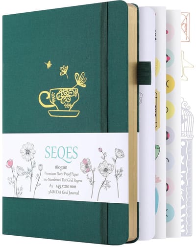A5 Bullet Journal Dot Grid - Hardcover met 160 gsm Papier, Zilveren Rand en Paginanummering - Stipjesnotitieboek voor Creatief Plannen en Schetsen