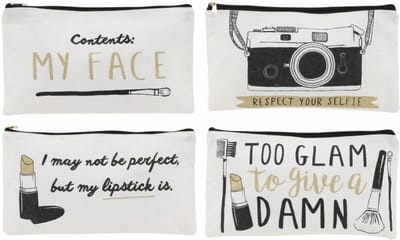CGB GIFTWARE let’s make up Set of 4 Cosmetics Wash Bag Travel Work Perfect Lipstick My Face Glam