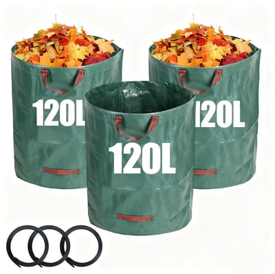 Dailygoods- Tuinafvalzakken 120 liter - 3 stuks - Flexibel/Duurzaam - Handgrepen - Kleurvast - PP-materiaal - Ideaal voor bladeren/vuil - Afvalzakken