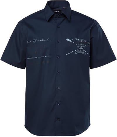 Men Plus - Heren - Overhemd korte mouw Kentkraag print comfort fit - Navy blauw - Maat 7XL