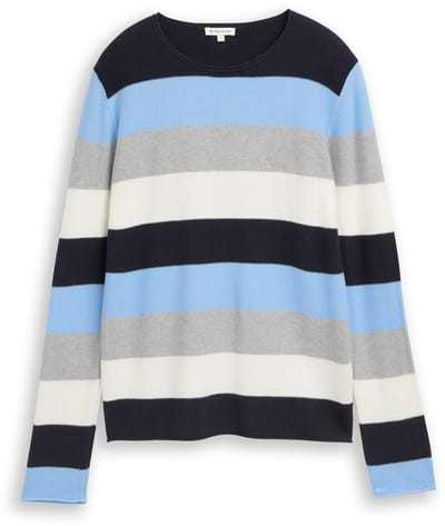 Tom Tailor - Gebreide trui met ronde hals - Maat XL - fjord blue grey stripe