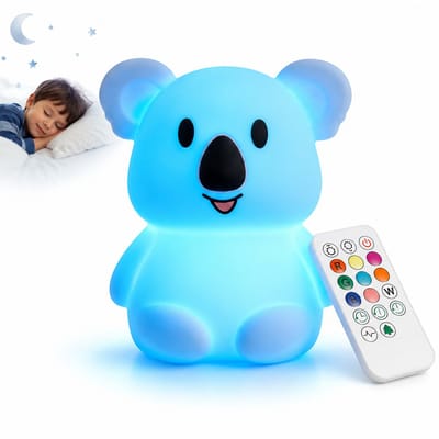Caryota Nachtlampje Koala - Kinderlamp RGB LED - Afstandsbediening - 8 kleuren - Touch Functie - Dimmer - Wasbaar Siliconen - USB-C Oplaadbaar