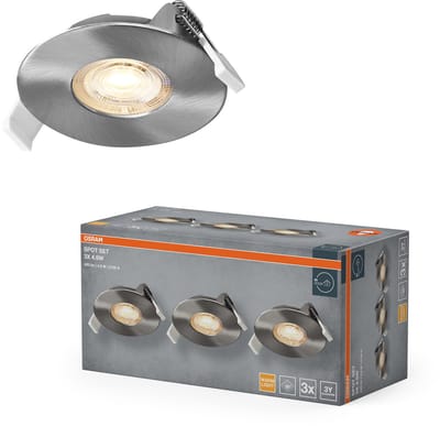 OSRAM Spot Set LED inbouwspot, 4,9W, 2700K, plafondspot 36°, satijnnikkel, aluminium/kunststof, set van 3