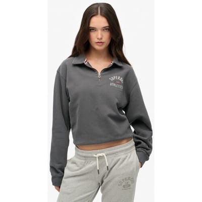 Superdry Athletic Collared Halve Rits Trui Dark Grey Grootte: 38