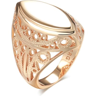 Nouveau Design Bagues Brillantes Or Rose Cadeau de Noël Mode losange Fleur Creuse Bijoux Femme Bague de Mariage Ethnique 12 beige