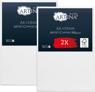 Artina Akademie – Set van 2 Schilderdoeken Canvas 20x30 cm – Spieraam van FSC® Hout – Wit Canvas 100% Katoen – 280 g/m134