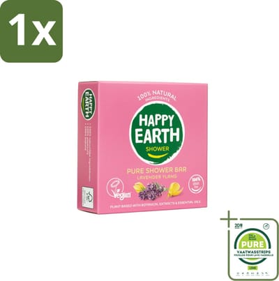 1 x Happy Earth – Shower Bar – 100% Natuurlijk Lavender Ylang – 90 g - Douchegel - Natuurlijke Douchegel - Lavendel - Ylang-ylang - Sheaboter
