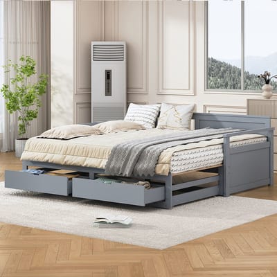 Komhtom Kinderbed Gecombineerd bed Nestbed 90 (180) x 190 cm grenen bed met lades Grijs