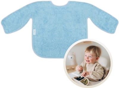 Funnies Slab met Mouwen Blauw - Zachte Slab voor Baby’s - 100% Katoenen Badstof - Makkelijk Wasbaar in de Wasmachine - Slabbetjes, Kwijlslab, Schort, Kliederschort, Eet- en Speelslab - Ideaal voor Eten, Knutselen en Spelen