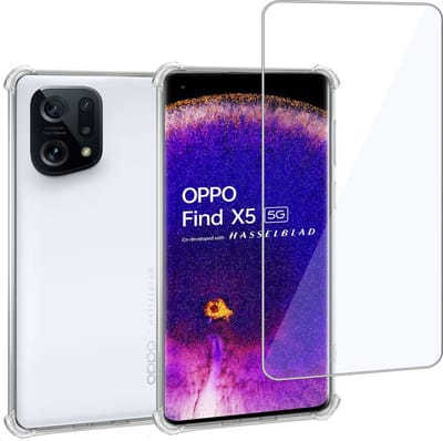 Geschikt voor OPPO Find X5 - Hoesje + Screenprotector – Gehard Glas Cover + Shock Proof Case - Transparant