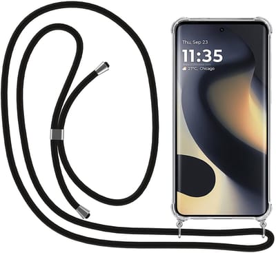 Smartphonica Telefoonhoesje Geschikt voor Motorola Edge 2024 met Koord en Stootrand - Hoesje met Telefoonkoord - TPU Backcover Case Shockproof met Lanyard - Transparant geschikt voor Motorola Edge 2024