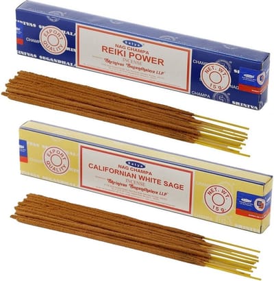 Satya Wierook cadeausset - 2x geurstokjes - Reiki Power en Witte Salie geur - Meditatie