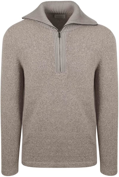 Suitable Deep Zip Pullover Boiled Wool Taupe - Maat S - Heren - Schipperstrui - Schipperstrui met rits - Volwassen mannen