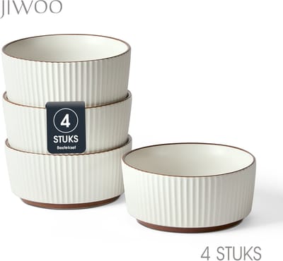Set van 4 Kommen (Ø15cm / 780ml) Ontbijtkommen, Mueslikom, Soepkom, serviesset 4 persoons, Geschikt voor restaurants, feestlocatie, familiefeesten, banketten en picknicks, Magnetron-vaatwasserbestendig, Porselein
