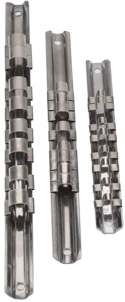 Dailygoods- Socket Rack Roestvrij Staal - 3-voudige Houder - Wandmontage - 8 Clips - Geschikt voor 1/4in, 3/8in, 1/2in Sockets - Duurzaam en Efficiënt - Opbergrek