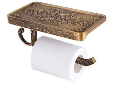 Dailygoody - Badkamer Toiletrolhouder - Vintage Messing - Antieke kleur - Toiletpapierhouder - Multifunctioneel - Geschikt voor badkamer en toilet
