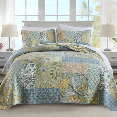 Bedsprei Quilt Set met Echt gestikt Borduurwerk, Boheemse Bloemen Patroon, King Size