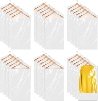 30 stuks kledingzakken, transparant, 60 x 90 cm, kunststof kledingbeschermhoezen, hangende droogreinigingszakken, stofdichte kledinghoezen voor hemd, jas, pak, trui