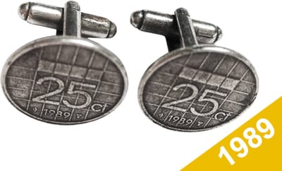 Manchetknopen Kwartje 1989 Verzilverd - Uniek en Stijlvol Sieraad met Jaartal - Cadeau Geboortejaar - Alle Jaartallen Beschikbaar - Doorsnede 1,8 cm