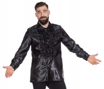 Ruchesblouse satijn zwart Kevin - Maat 60