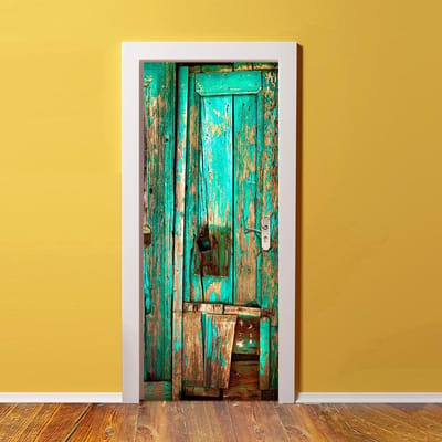 Walplus - Deur Decoratie Sticker - Vintage Hout - Groen