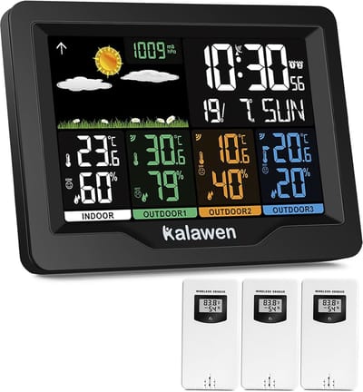 Weerstation Draasloos Binnen/Buiten - Weerstation met 3 buitensensoren - Multifunctioneel - Draadloze verbinding - Kleurendisplay - Voor Thuisgebruik