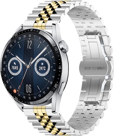 Stalen bandje - RVS - geschikt voor Samsung Galaxy Watch 3 45mm / Galaxy Watch 46mm / Gear S3 Classic & Frontier en Polar Vantage M / M2 / V3 / Grit X (Pro) - zilver-goud